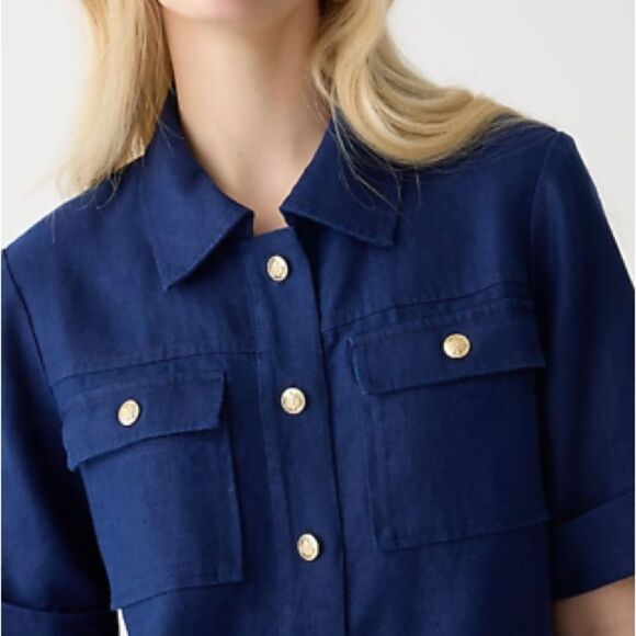 NWT J.CREW $168 Gamine shirtdress in linen, Dark Evening-Navy -Sz 00 - Picture 2 of 11